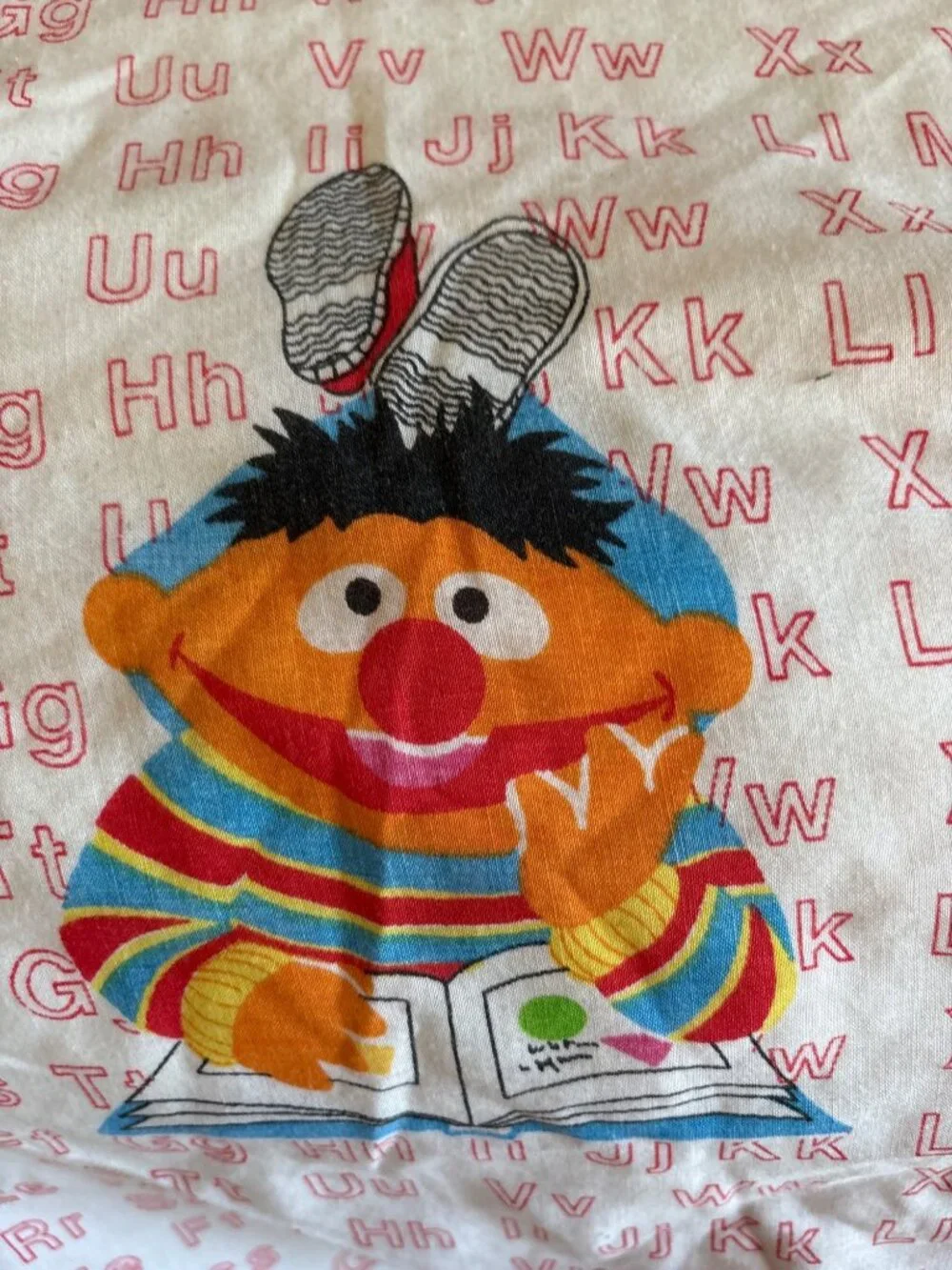 Vintage Sesame Street Alphabet Fitted Sheet Twin Size Big Bird Cookie Cutter